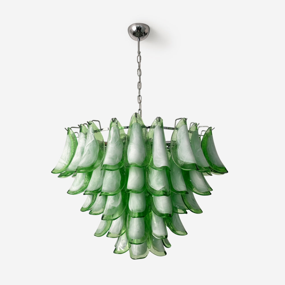 Giselle Petal-Kronleuchter, geschichtetes Glasblütendesign mit Metallrahmen