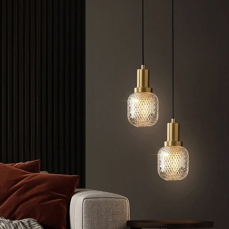 Elise Geätztes Glas Luxus LED Kupfer Gold Pendelleuchte Rhombus Lampenschirm
