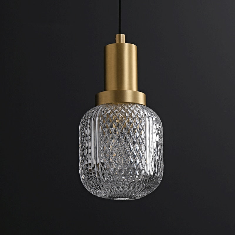 Elise Geätztes Glas Luxus LED Kupfer Gold Pendelleuchte Rhombus Lampenschirm