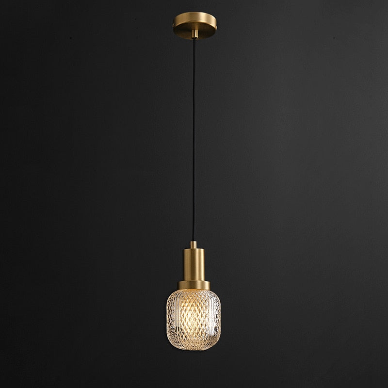 Elise Geätztes Glas Luxus LED Kupfer Gold Pendelleuchte Rhombus Lampenschirm