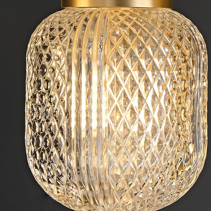 Elise Geätztes Glas Luxus LED Kupfer Gold Pendelleuchte Rhombus Lampenschirm