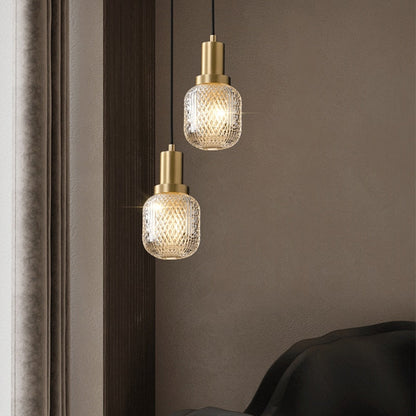 Elise Geätztes Glas Luxus LED Kupfer Gold Pendelleuchte Rhombus Lampenschirm