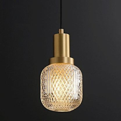Elise Geätztes Glas Luxus LED Kupfer Gold Pendelleuchte Rhombus Lampenschirm