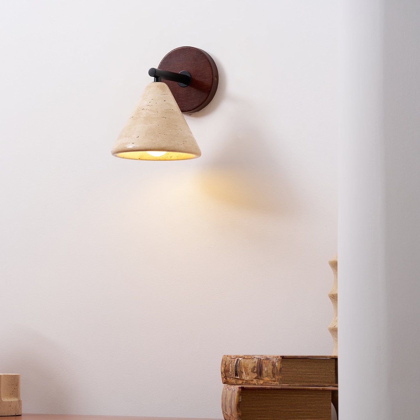 Margaux Finley Wall Lamp Wood and Travertine LED Lighting