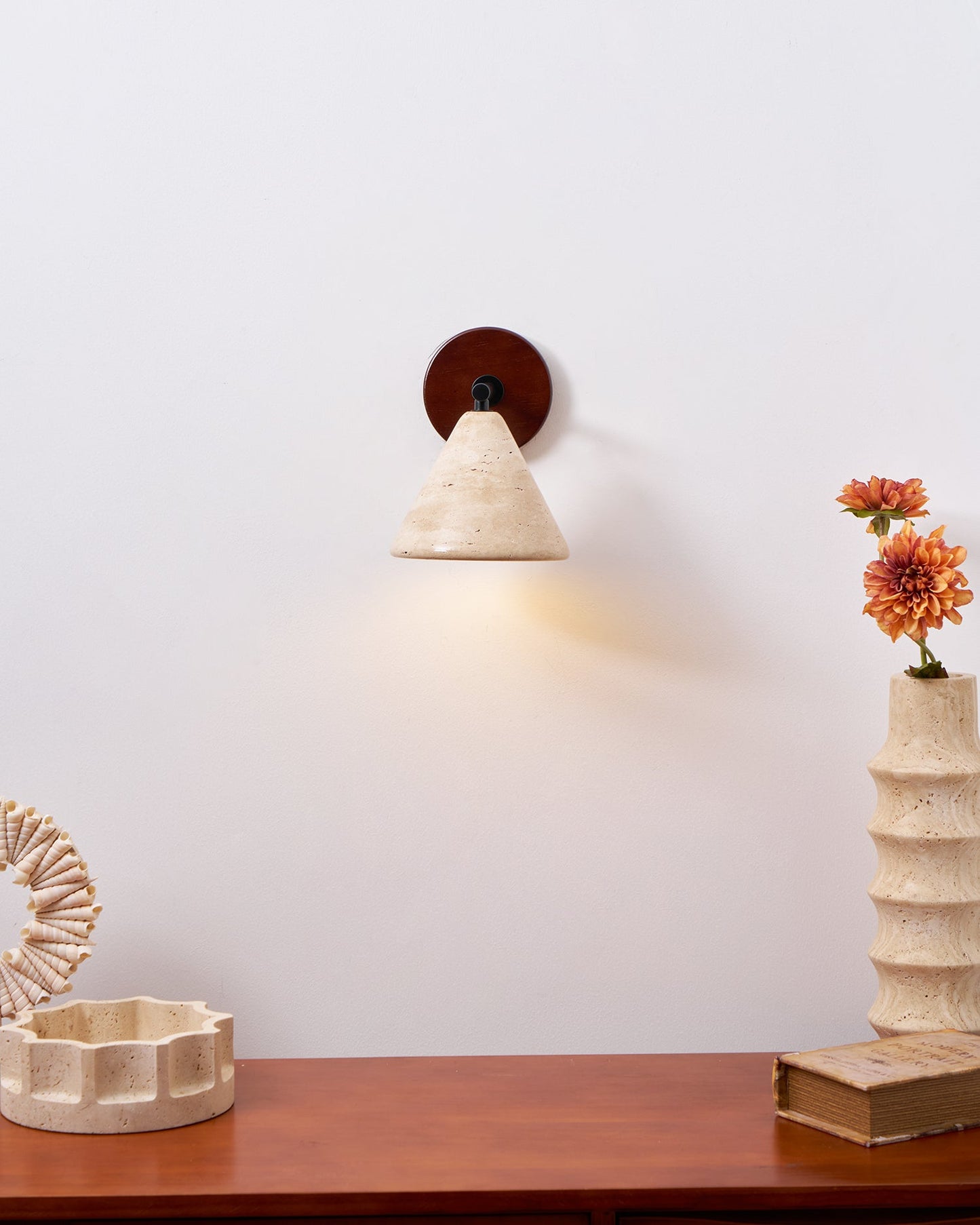 Margaux Finley Wall Lamp Wood and Travertine LED Lighting