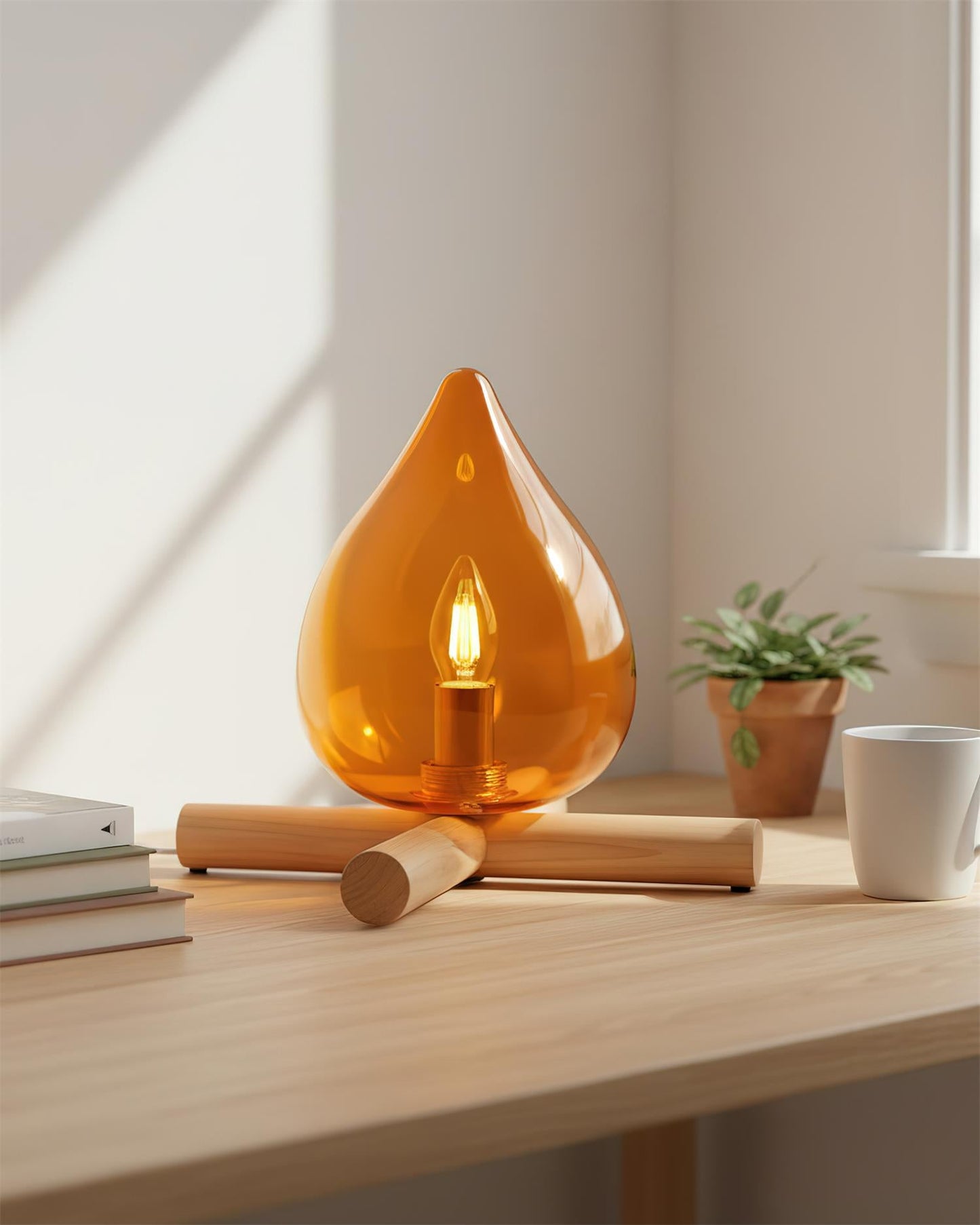 Élora Firebeam Glass Table Lamp with Wooden Base