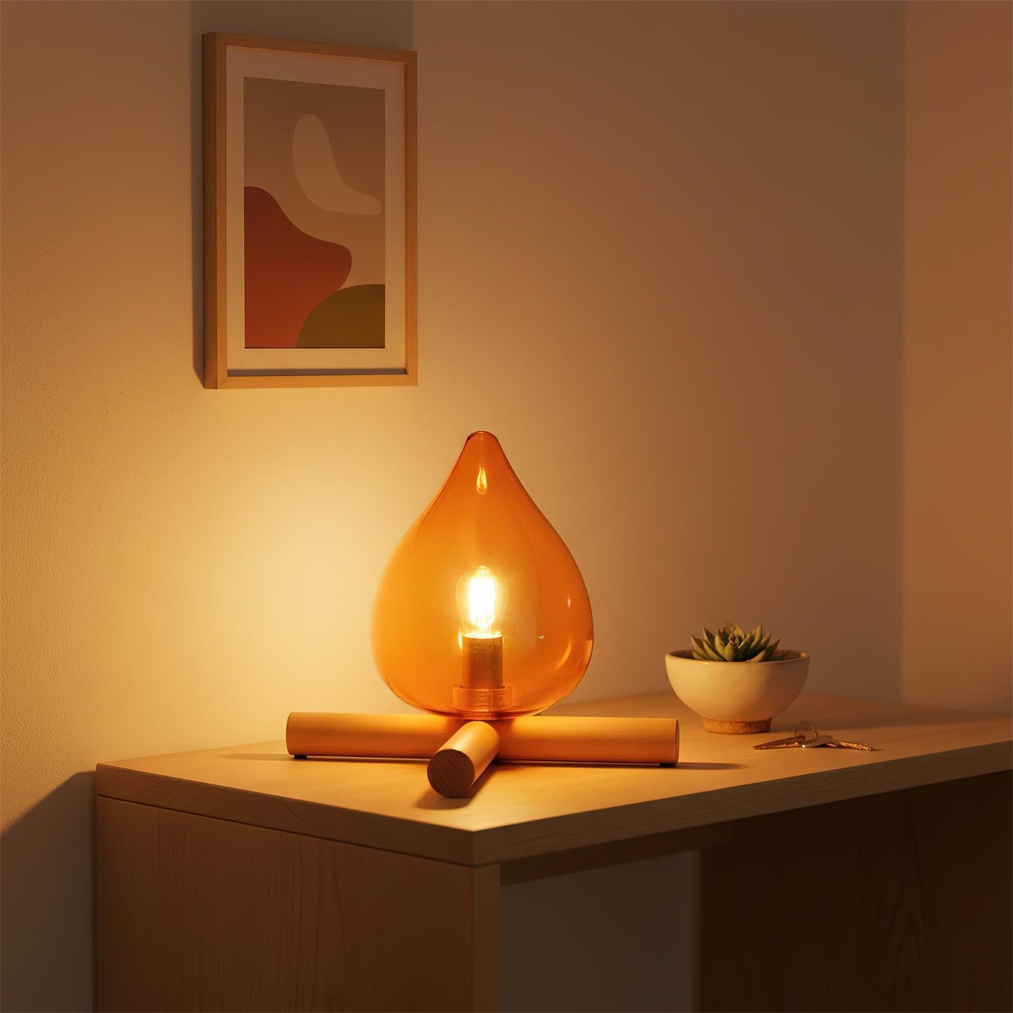 Élora Firebeam Glass Table Lamp with Wooden Base