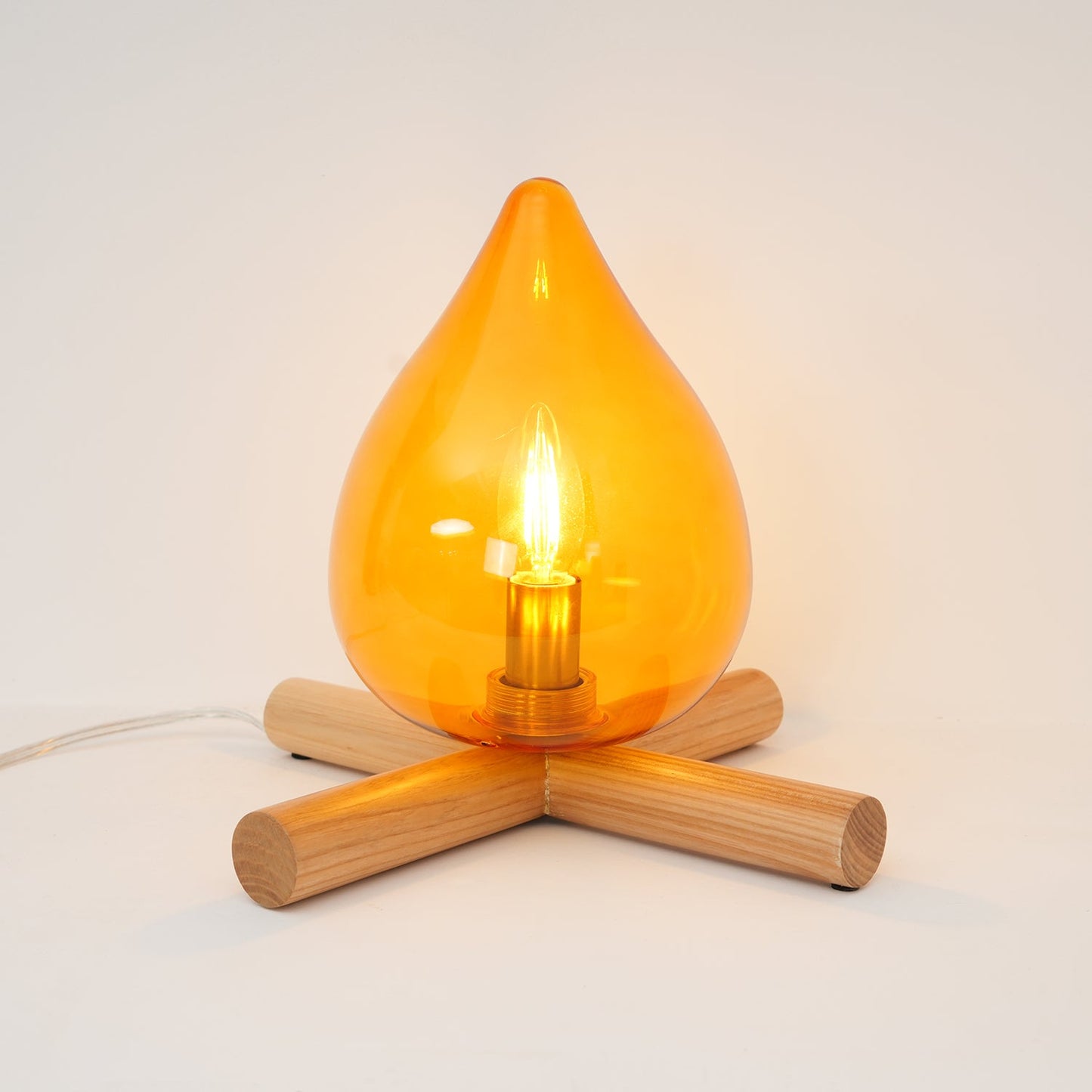 Élora Firebeam Glass Table Lamp with Wooden Base