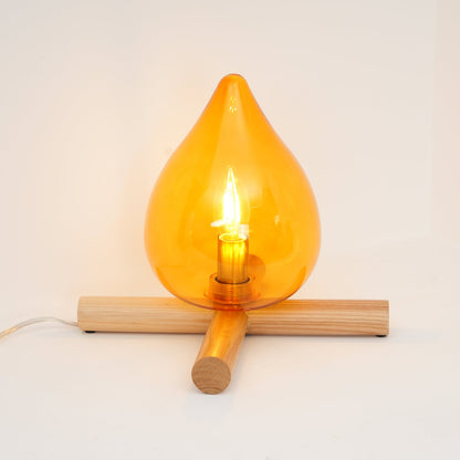 Élora Firebeam Glass Table Lamp with Wooden Base