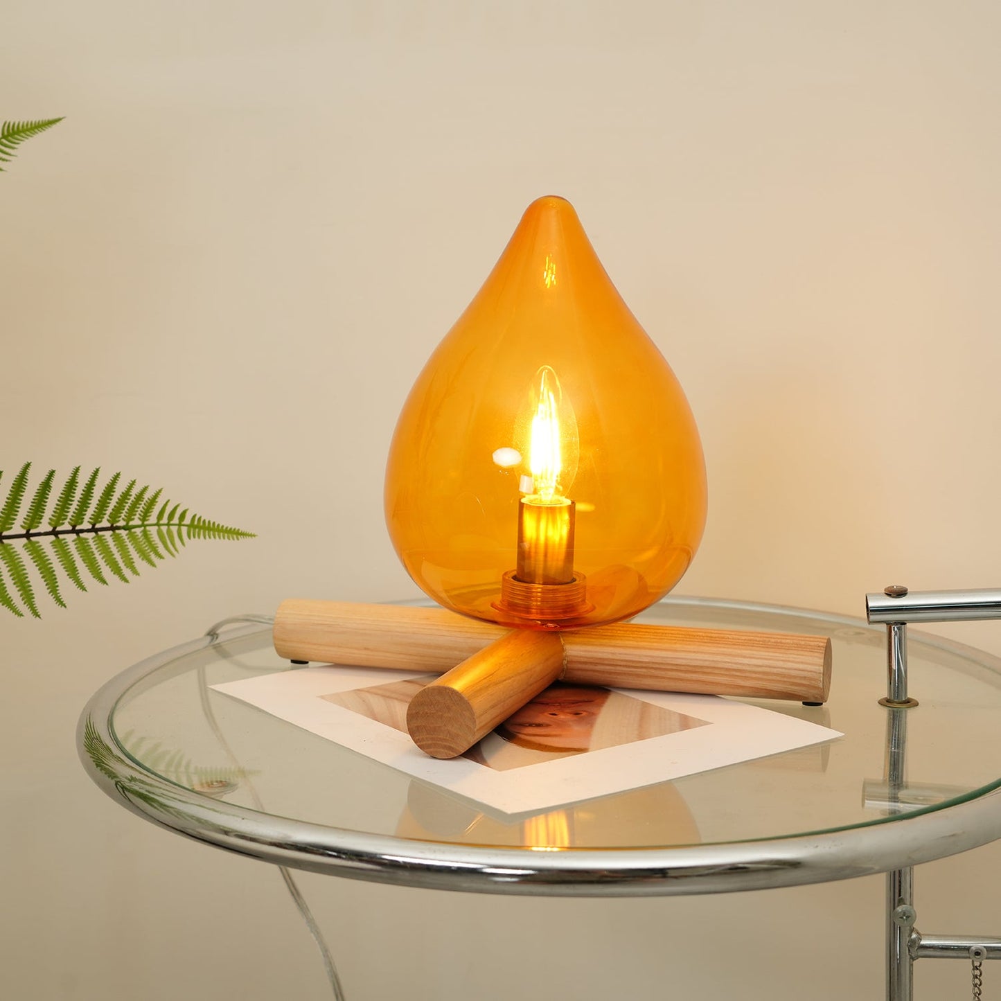 Élora Firebeam Glass Table Lamp with Wooden Base