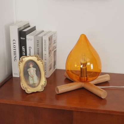 Élora Firebeam Glass Table Lamp with Wooden Base