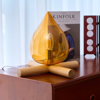 Élora Firebeam Glass Table Lamp with Wooden Base