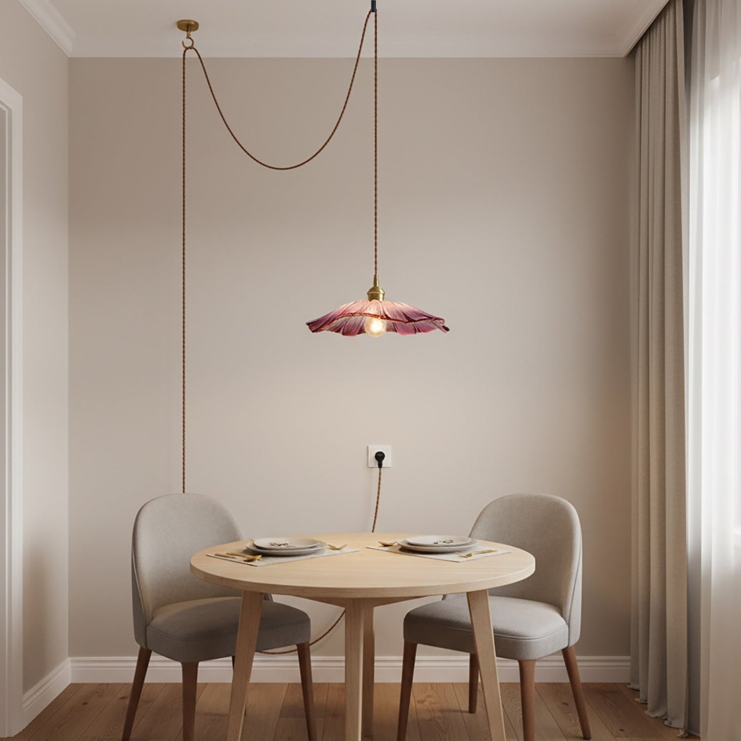 Élodie Flower Pendant Lamp, Glass Shade with Plug-In Design