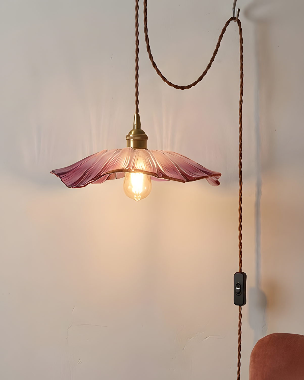 Élodie Flower Pendant Lamp, Glass Shade with Plug-In Design
