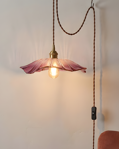 Élodie Flower Pendant Lamp, Glass Shade with Plug-In Design