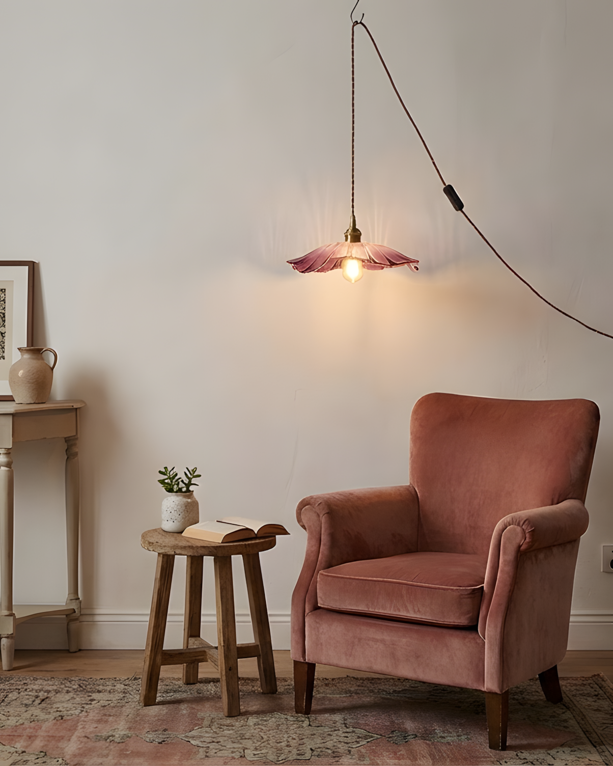 Élodie Flower Pendant Lamp, Glass Shade with Plug-In Design