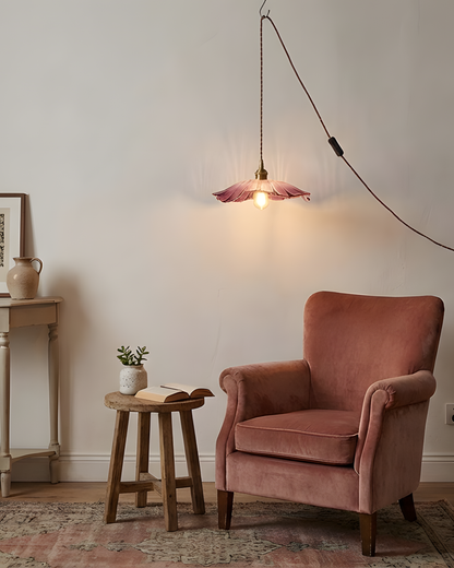 Élodie Flower Pendant Lamp, Glass Shade with Plug-In Design