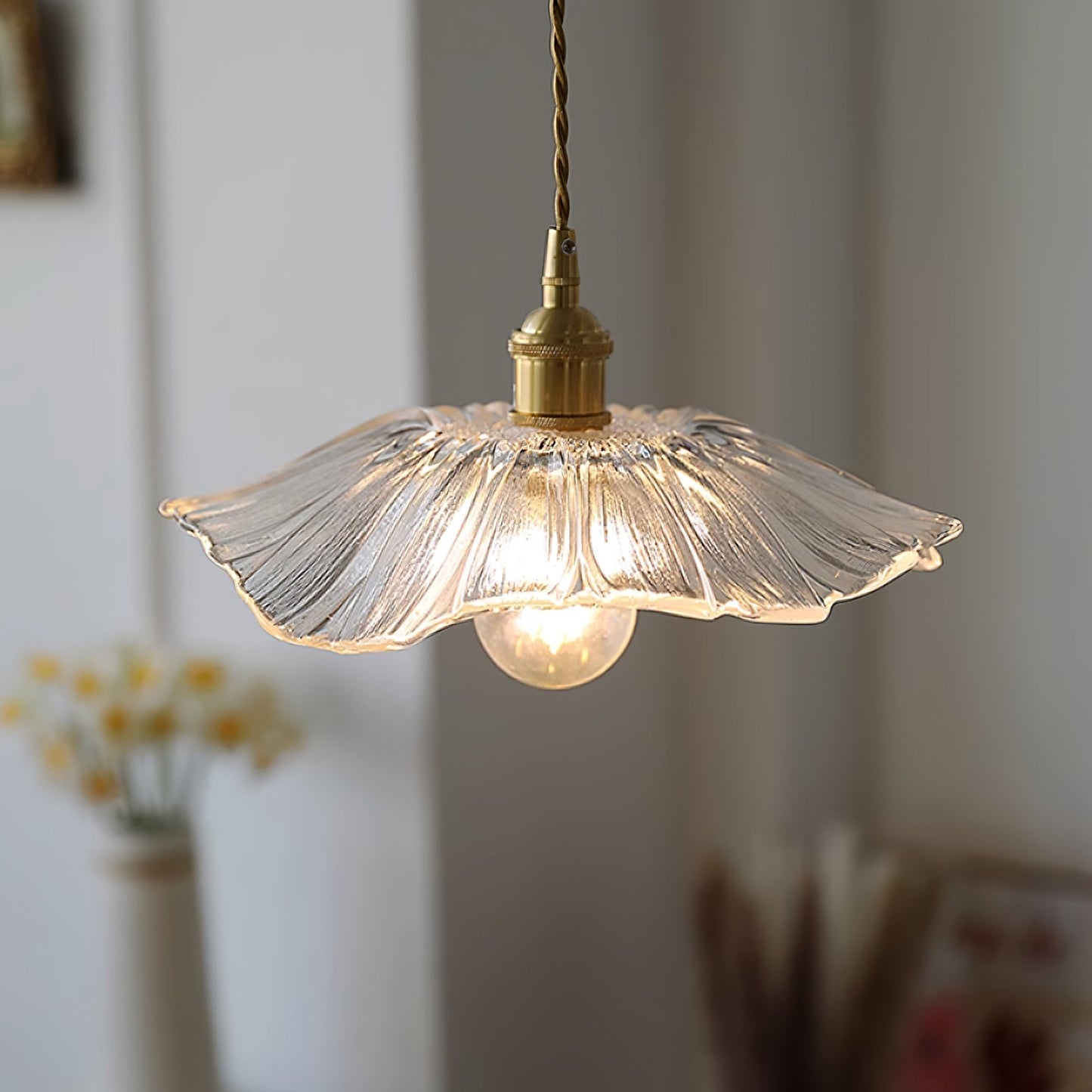 Élodie Flower Pendant Lamp, Glass Shade with Plug-In Design