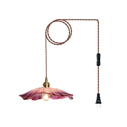 Élodie Flower Pendant Lamp, Glass Shade with Plug-In Design