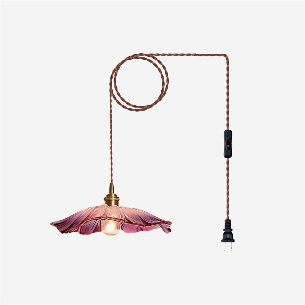 Élodie Flower Pendant Lamp, Glass Shade with Plug-In Design