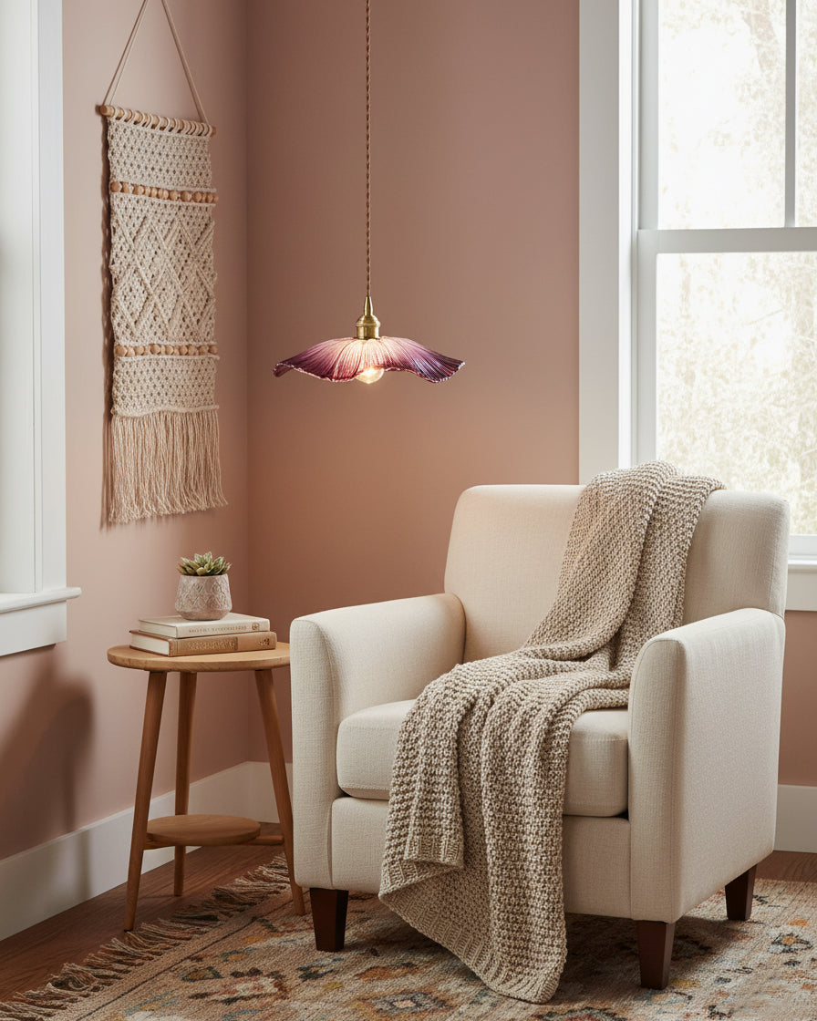 Élodie Flower Pendant Lamp, Glass Shade with Plug-In Design