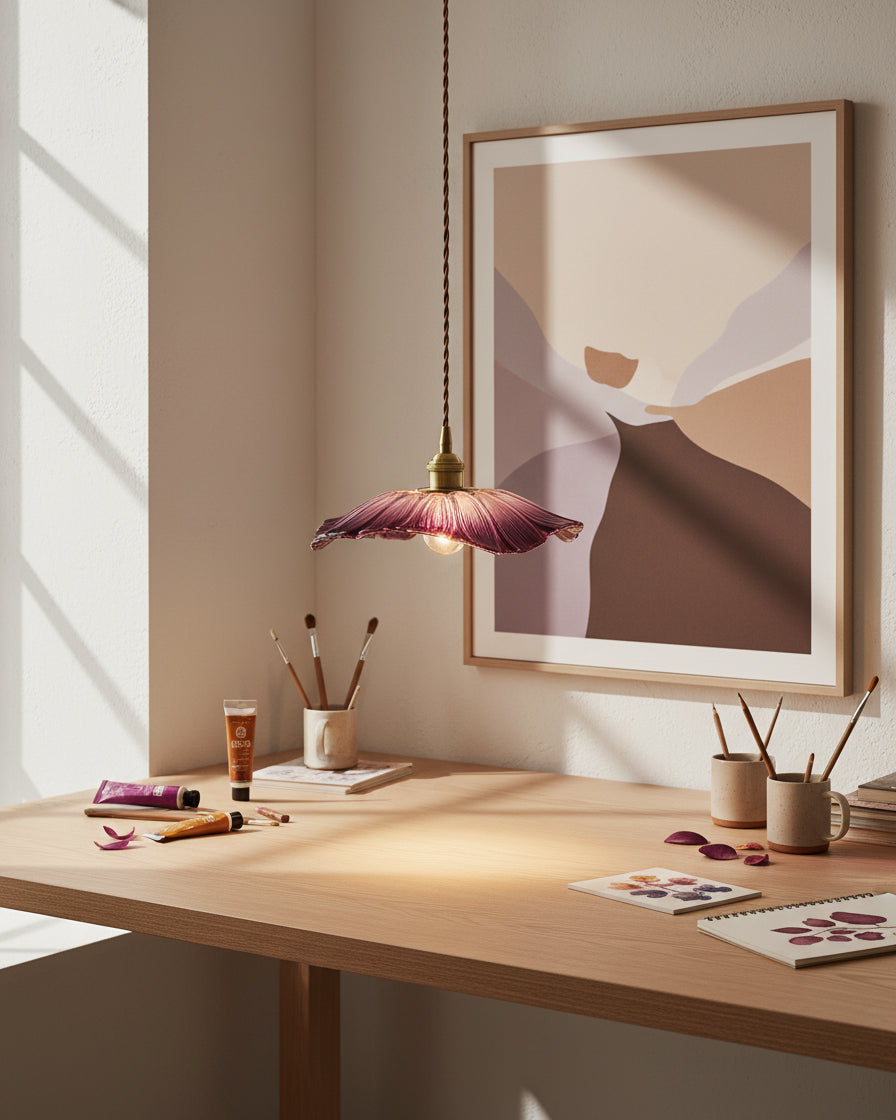Élodie Flower Pendant Lamp, Glass Shade with Plug-In Design