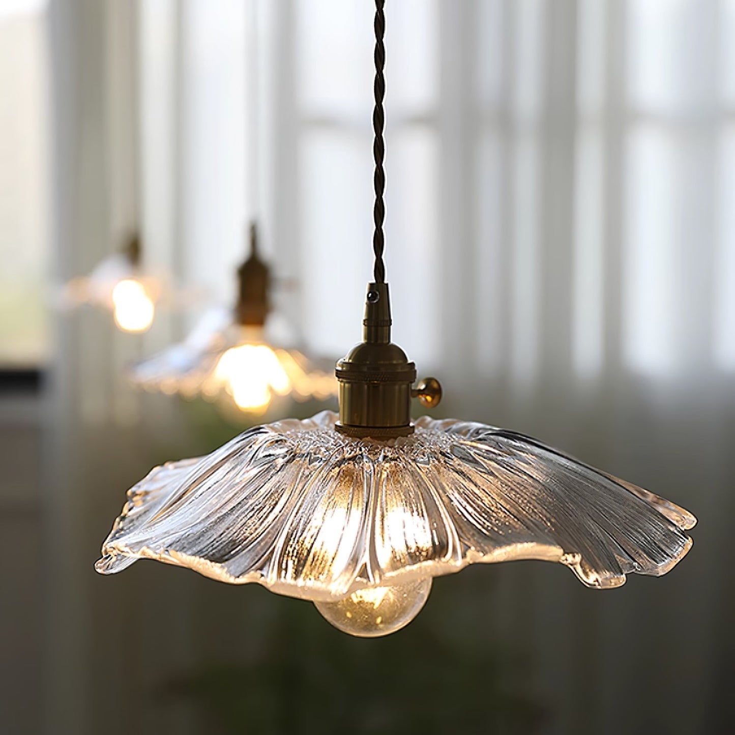 Élodie Flower Pendant Lamp, Glass Shade with Plug-In Design
