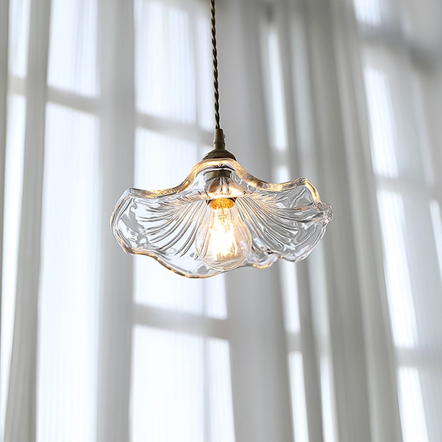 Élodie Flower Pendant Lamp, Glass Shade with Plug-In Design