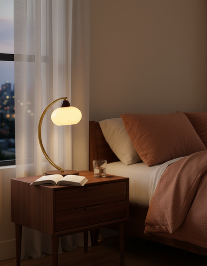 Lucienne Vintage Glass Table Lamp with Wooden Base