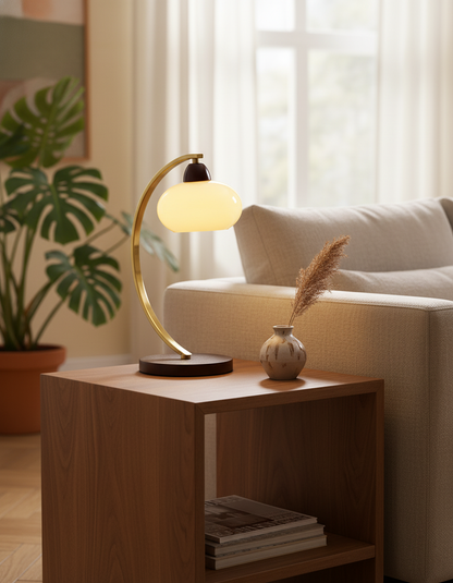 Lucienne Vintage Glass Table Lamp with Wooden Base