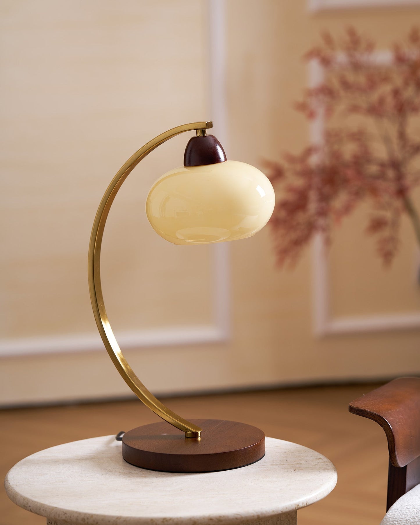 Lucienne Vintage Glass Table Lamp with Wooden Base