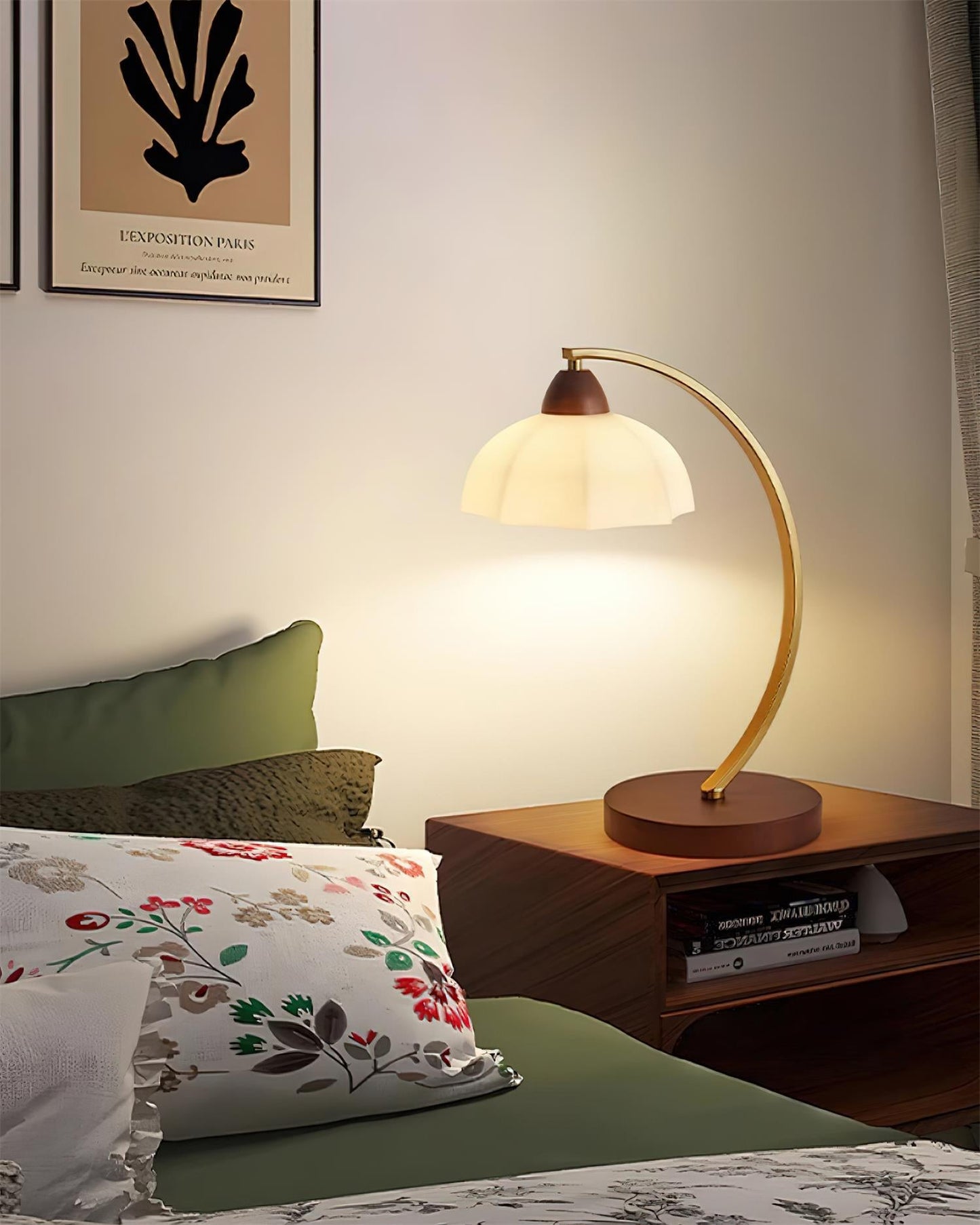 Lucienne Vintage Glass Table Lamp with Wooden Base