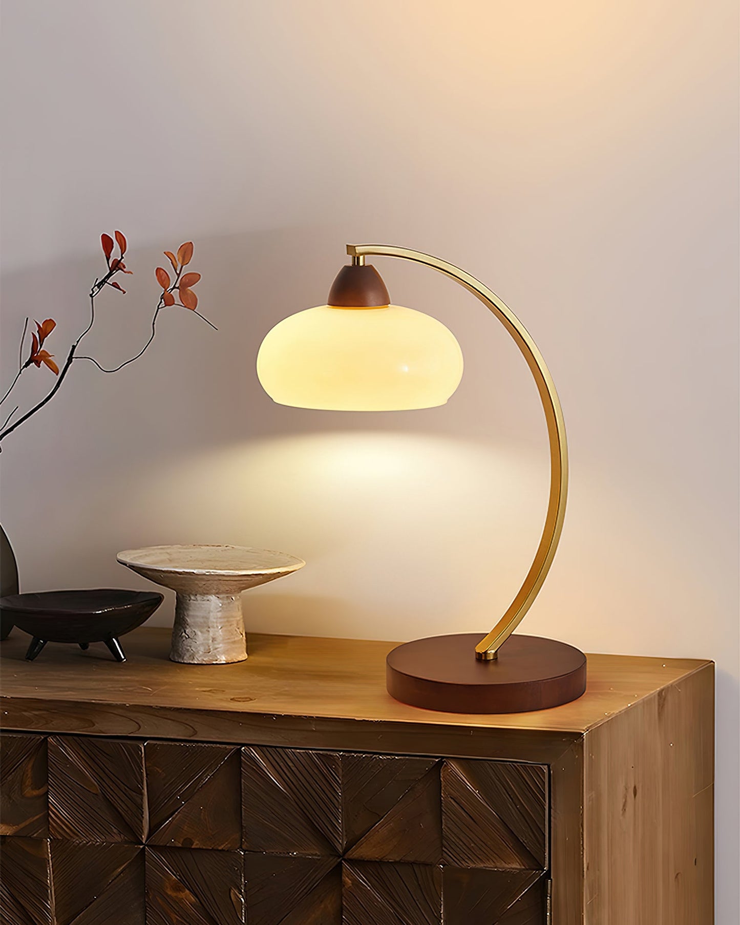 Lucienne Vintage Glass Table Lamp with Wooden Base