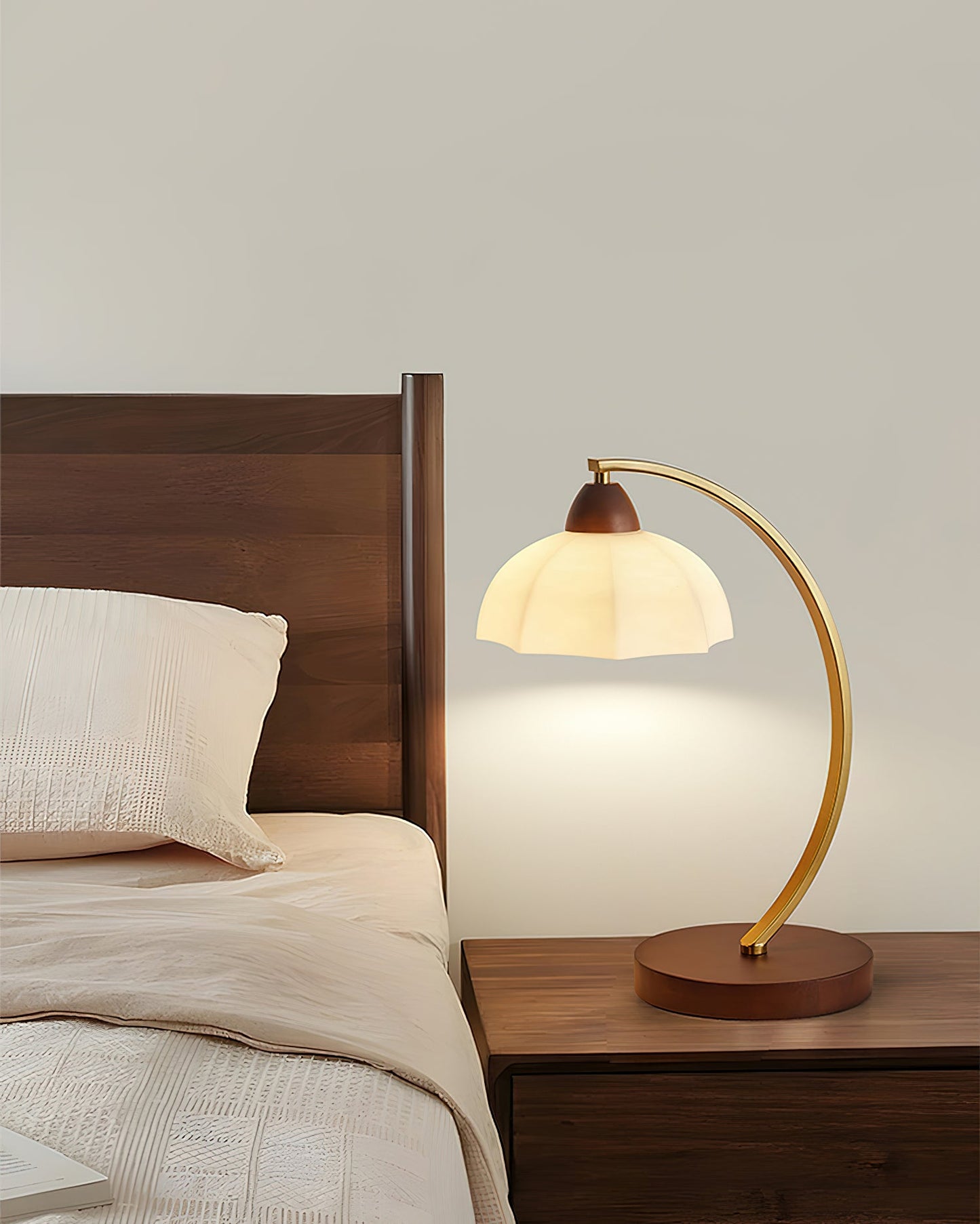 Lucienne Vintage Glass Table Lamp with Wooden Base
