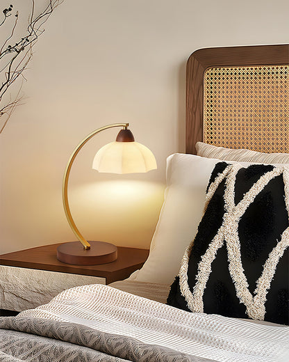 Lucienne Vintage Glass Table Lamp with Wooden Base