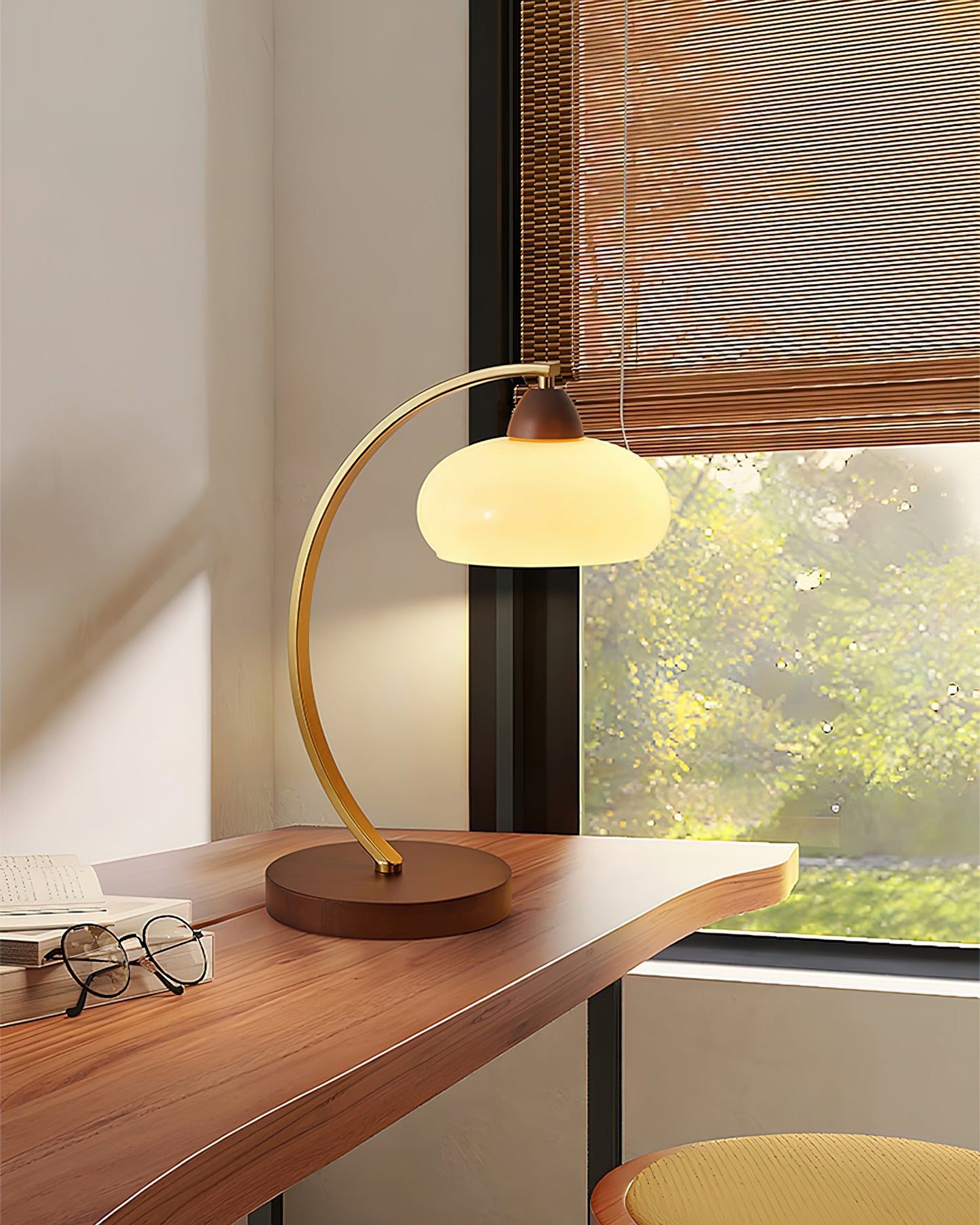 Lucienne Vintage Glass Table Lamp with Wooden Base
