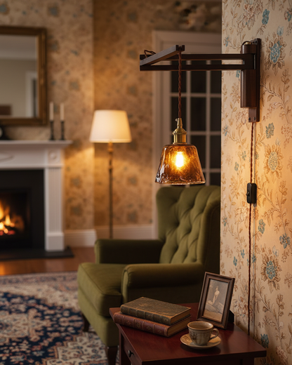 Madeleine Vintage Plug-In Wall Lamp with Adjustable Arm and Frosted Glass