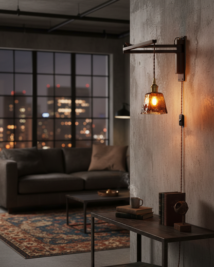 Madeleine Vintage Plug-In Wall Lamp with Adjustable Arm and Frosted Glass