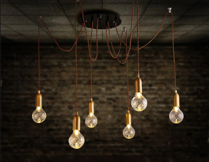 Camille Minimal Gold Crystal Glass LED Pendant Light Twisted Cord Fixture