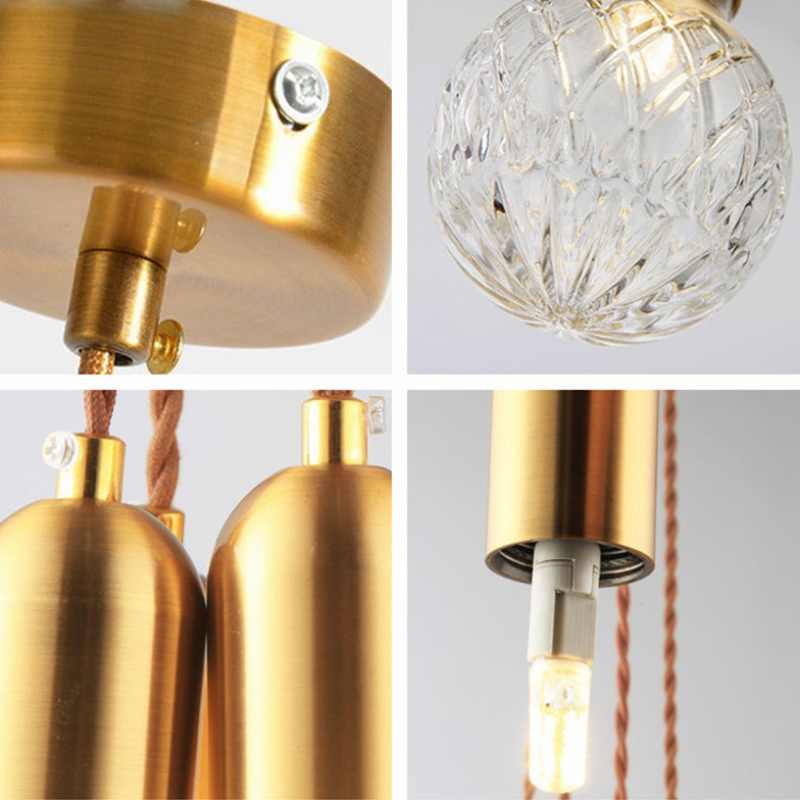 Camille Minimal Gold Crystal Glass LED Pendant Light Twisted Cord Fixture