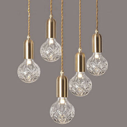 Camille Minimal Gold Crystal Glass LED Pendant Light Twisted Cord Fixture