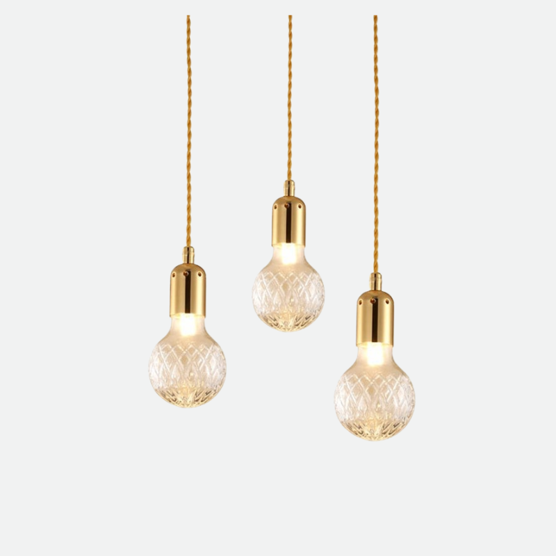 Camille Minimal Gold Crystal Glass LED Pendant Light Twisted Cord Fixture