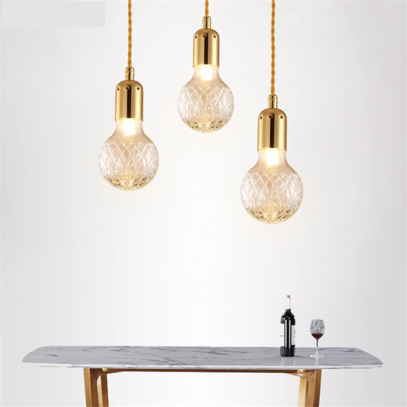 Camille Minimal Gold Crystal Glass LED Pendant Light Twisted Cord Fixture