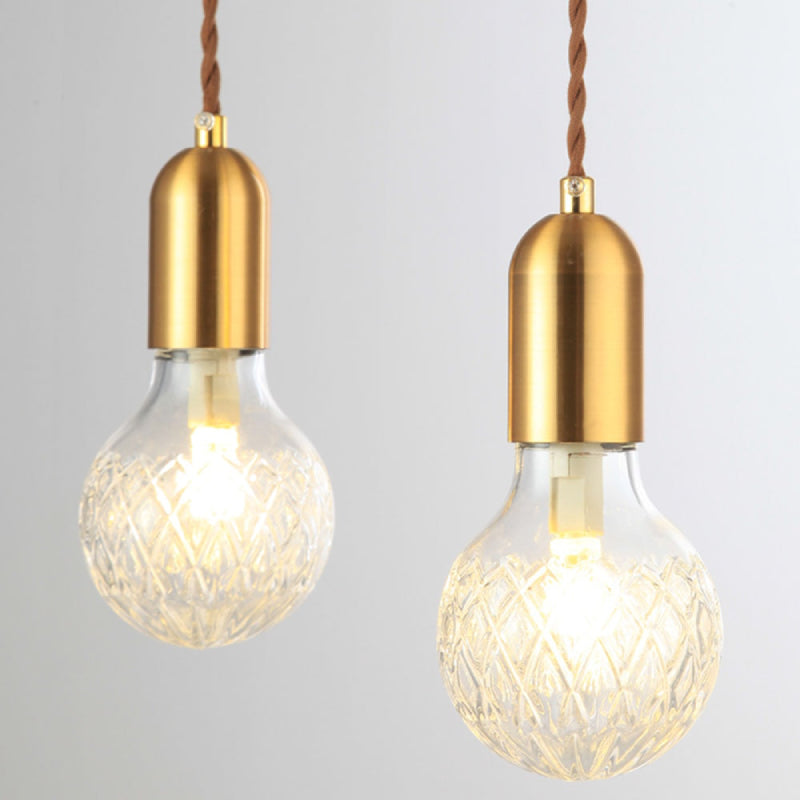 Camille Minimal Gold Crystal Glass LED Pendant Light Twisted Cord Fixture