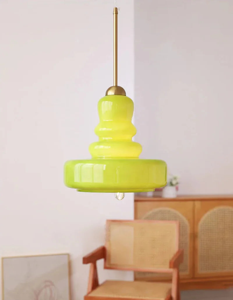 Élise Vintage Gourd Glass Pendant Light Brass Accent Fixture