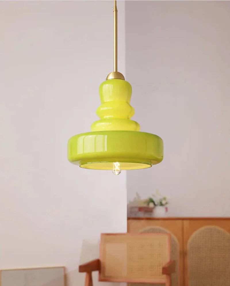 Élise Vintage Gourd Glass Pendant Light Brass Accent Fixture