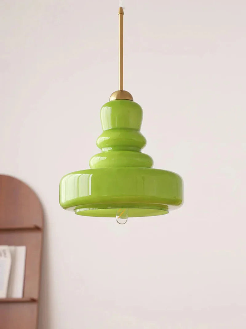 Élise Vintage Gourd Glass Pendant Light Brass Accent Fixture