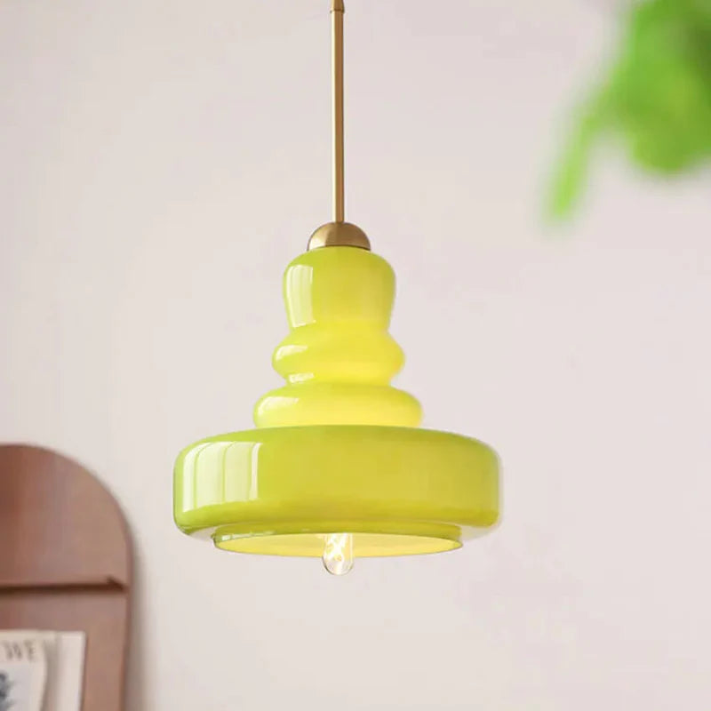 Élise Vintage Gourd Glass Pendant Light Brass Accent Fixture