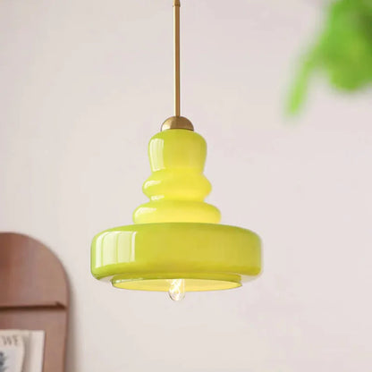Élise Vintage Gourd Glass Pendant Light Brass Accent Fixture