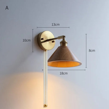 Sophie Adjustable Wood Wall Lamp with Copper Arm Switch